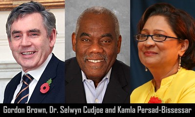 Gordon Brown, Dr. Selwyn R. Cudjoe and Kamla Persad-Bissessar
